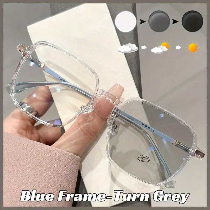 Photochromic Lenses Anti Blue Light Reading Glasses Woman Men Large Square Frame Farsighted Presbyopia Glasses 0 +100 To +300X241008
