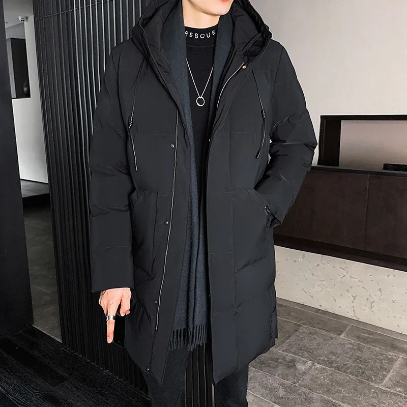 Mens high-quality hooded jacket loose black fashionable winter jacket mens clothing Parka mens thick warm long jacket 241007