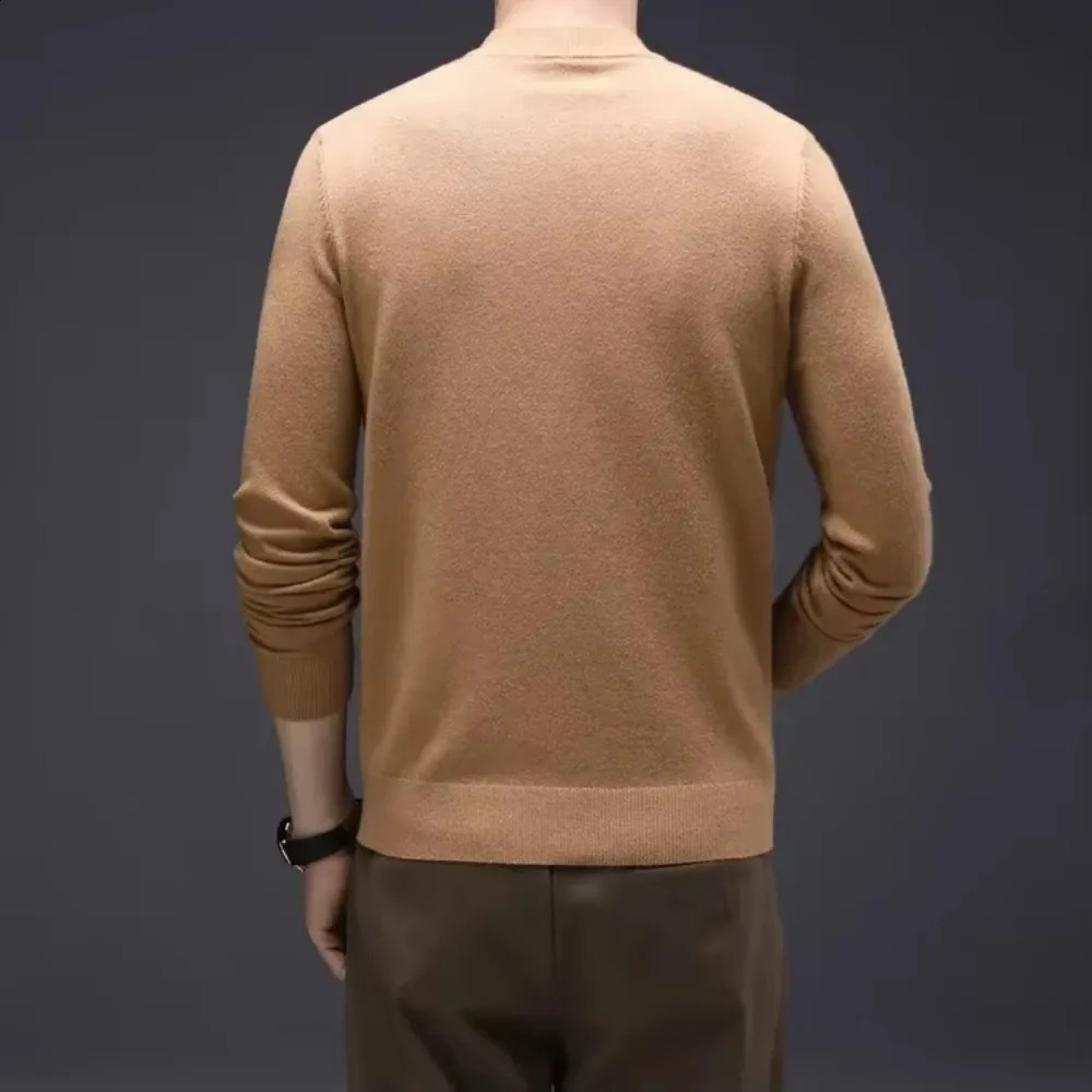 Mens Sweater Solid Color Warm Comfortable Long Sleeved Woollen Pullover Mock Neck Clothing 240930
