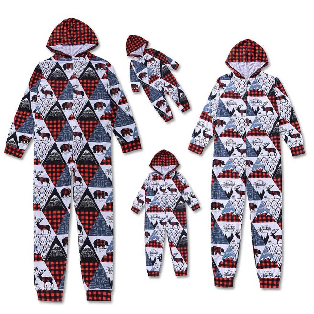 Christmas Family Matching Set Cartoon Elk Plain Pajamas Hoodies Adult and Childrens Family Pajamas Christmas Costume Set W241008