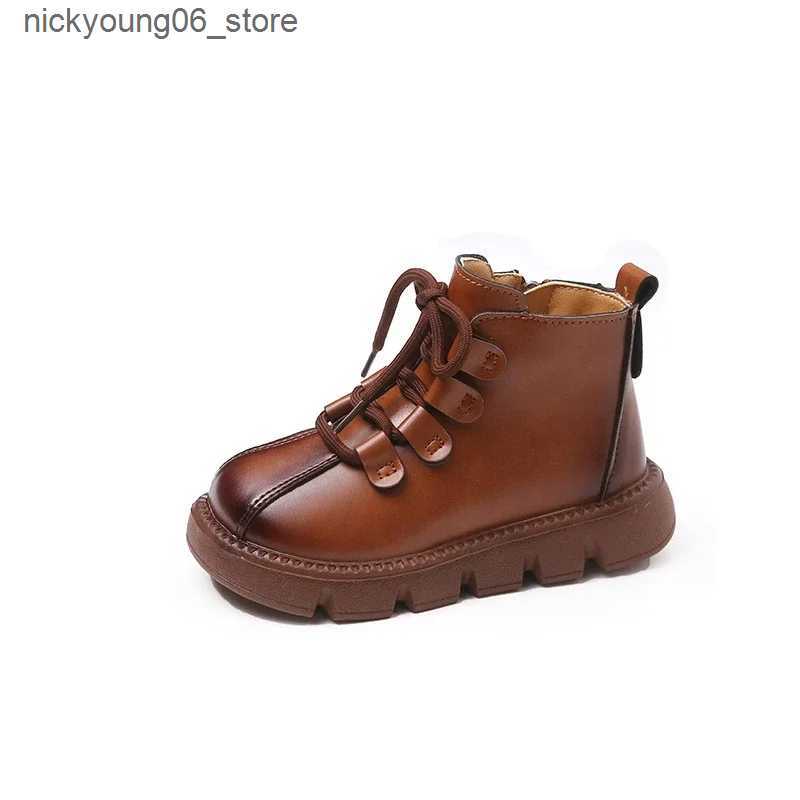 Boots 2024 Children Short Boots for Girls Autumn Winter New Fashion British Style Soft Bottom Anti-slippery Versatile Leather Shoes L240910 L0910