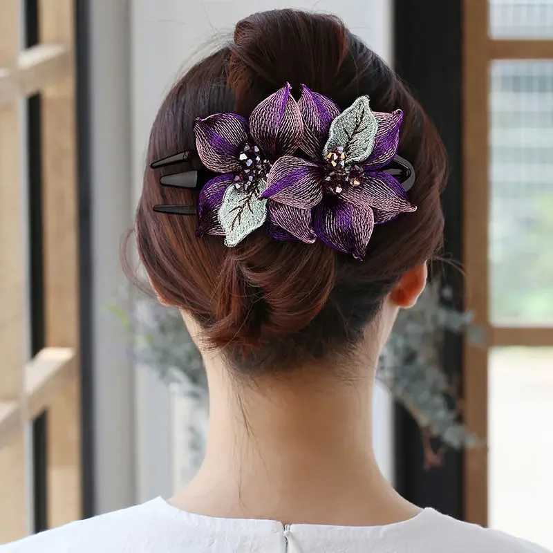 Fashionable and elegant woven copper wire floral hair female back head accessories acrylic spoon and tailcoat clip for wearing W241007