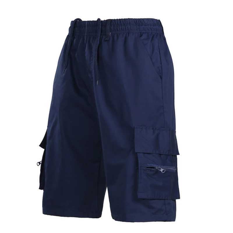 Mens shorts elastic waist multi pocket cargo shorts mens summer casual solid waist oversized mens S-4XL shortsW240713
