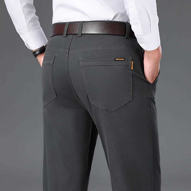 Autumn Classic Mens High Waist Business Jeans High Quality Deep Blue Straight Stretch Denim Mens Brand Thick PantsW240715