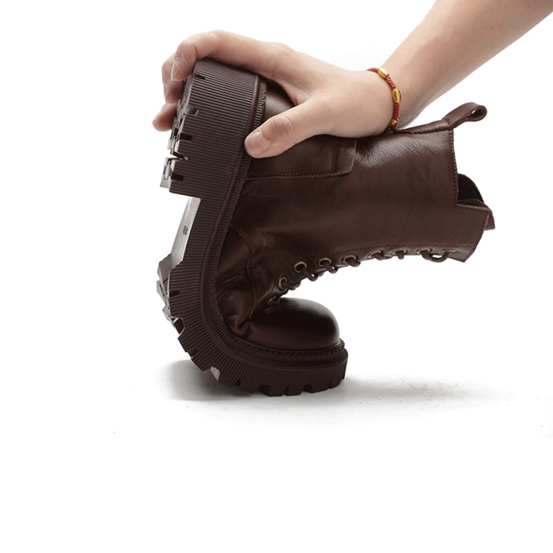 Autumn and winter new handsome British style side zip thick bottom short boots knight boots in the help of leather Martin boots female