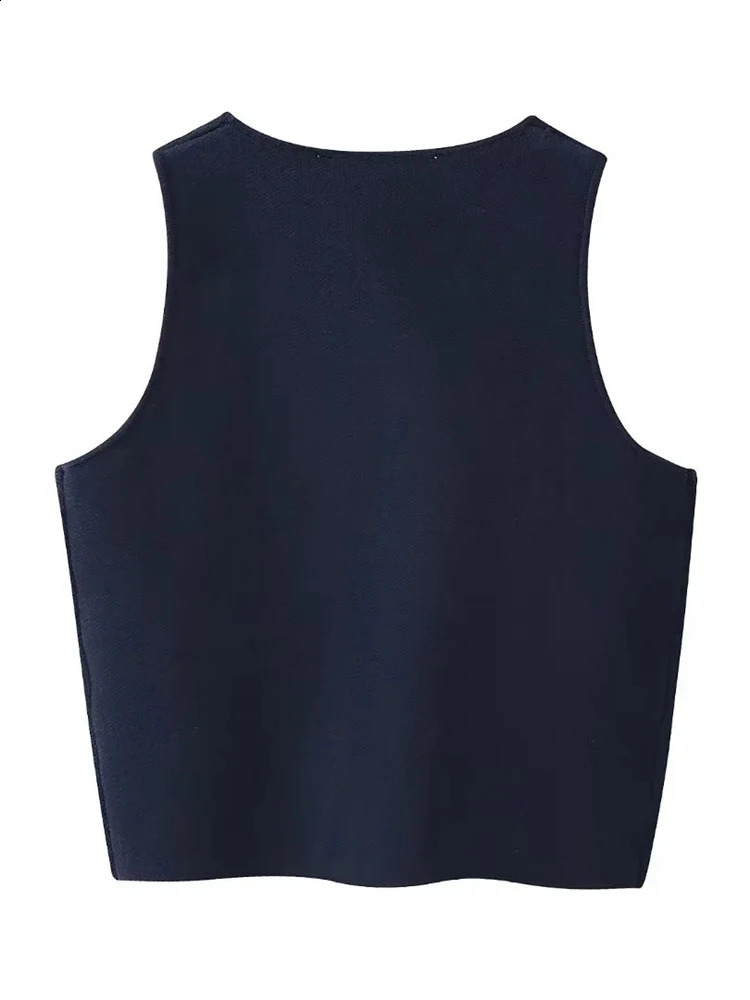 Chic Lady Spring Summer Casual Sleeveless Knitted Short Blue Tops Girls Fashion Irregular Buttons Elastic Cardigans Vest 240924
