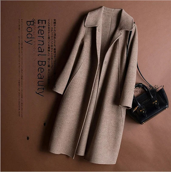 Autumn/winter Woolen Jacket Womens Medium-length Loose-fit Lapel Overcoat Trendy Korean Style 240927