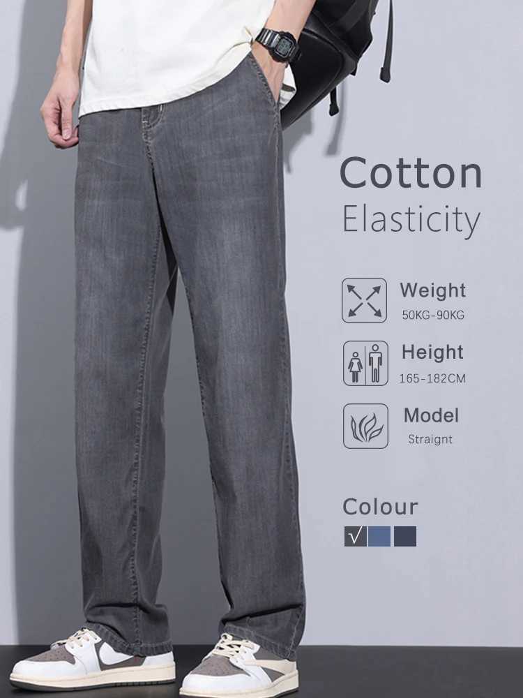 Ultra thin mens jeans straight Lyocell gray breathable pocket pants casual soft mens jeans TrouserW240715