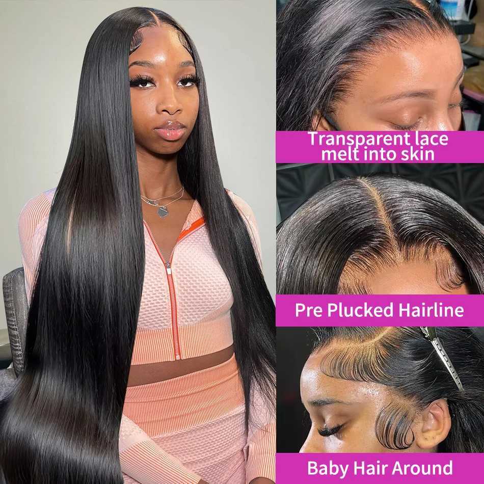 Brazilian 30 38 Inch Straight Lace Frontal Wig 13x4 13x6 Transparent HD Lace Front Wigs Human Hair Pre Plucked 5x5 Closure WigXJ241008