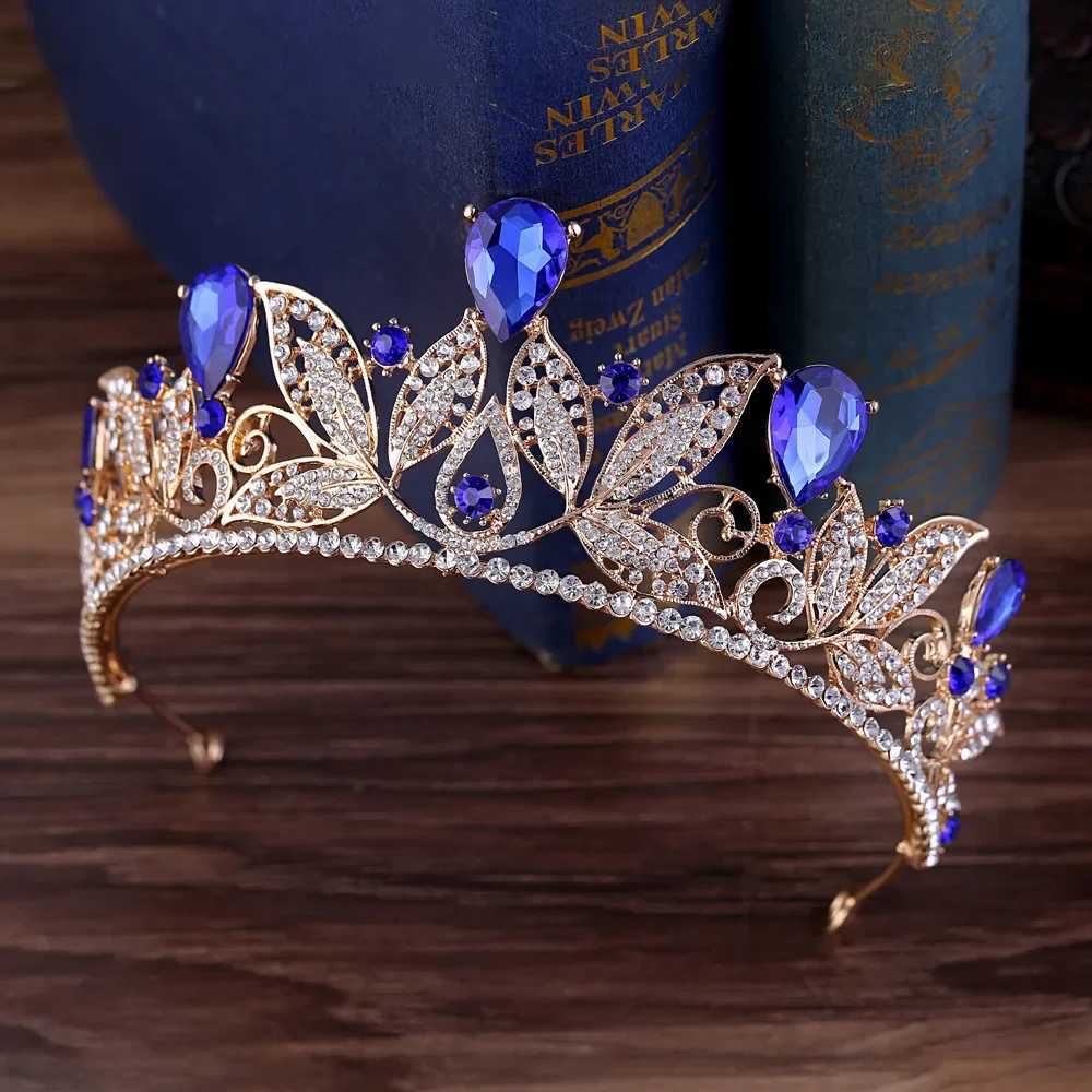High quality crystal crown womens headwear with green leaf shaped rhinestones banquet wedding hair accessories bridal jewelry gifts W241007