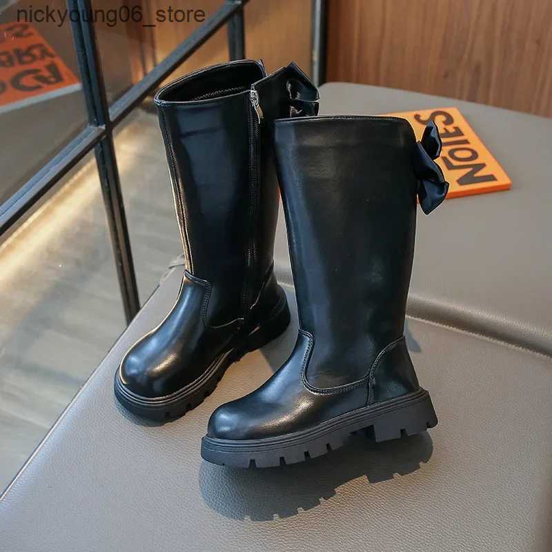 Boots Botas Platform Kid Boot Autumn/Winter 2023 Plush Fashion Princess Boot Bow Tie Long Boot Girl High Boots Medium Sized Kid Shoe L240910