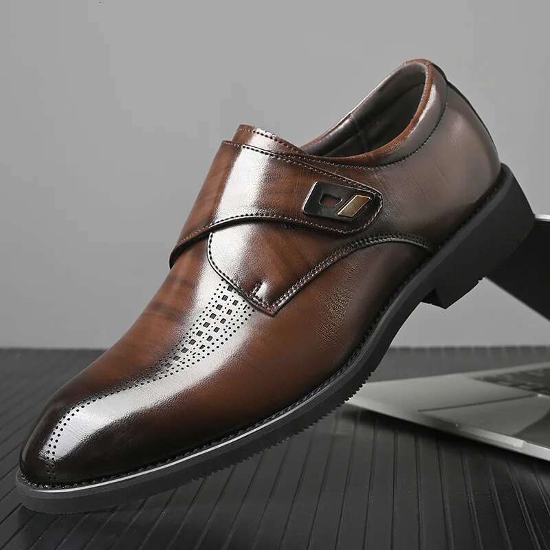 High Quality British Velcro Work Business Casual Formal Wear Slip On Baita Leather Shoes For Men