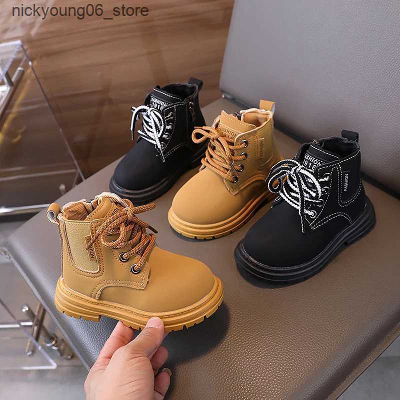 Boots New Spring Autumn Kids Boots for Boys Round-toe Causal Children Ankle Boots Fashion Simple Girls Thick Bottom School Black Boots L240910