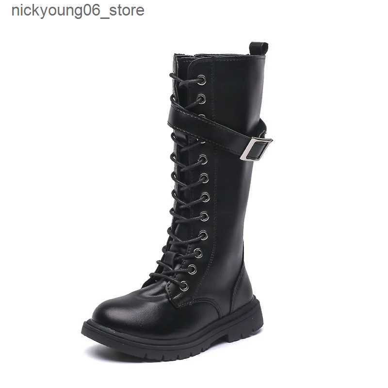 Boots Girls Boots 2023 Autumn New Fashion Leather Knee-length Long Boots Princess High Top Kids Shoes Casual Children Cotton Boots L240910
