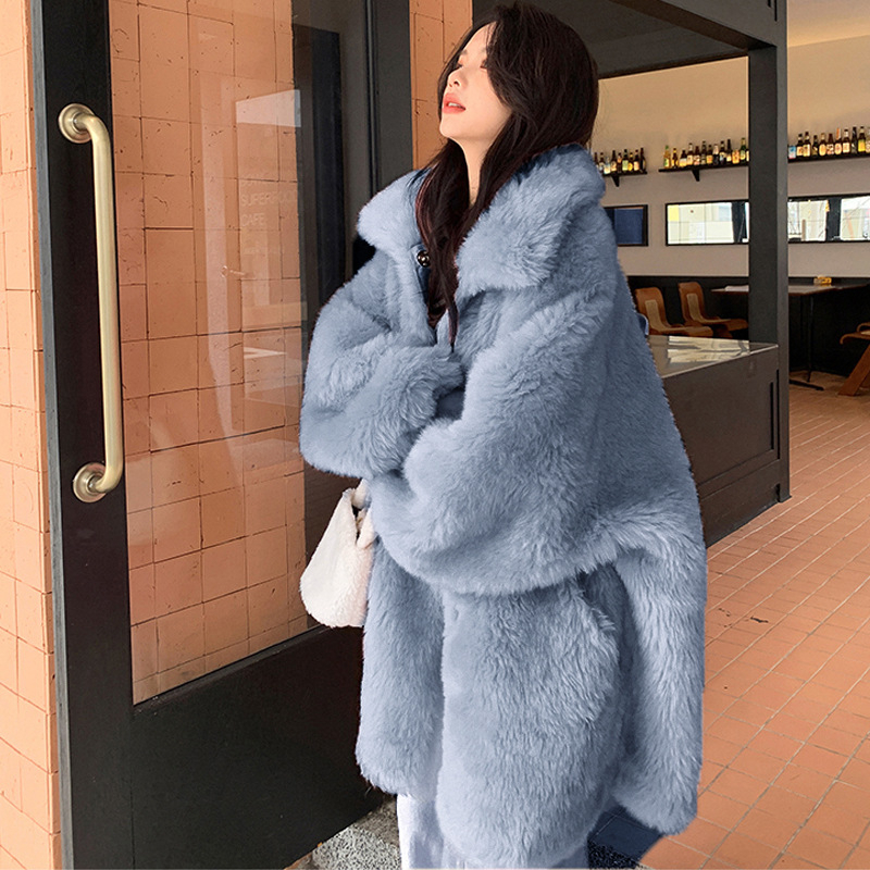 Oversized Faux Fur Women Winter Plush Lapel Long Coat Female Plus Size Fluffy Jacket Teddy Ladies Fashion Outerwear