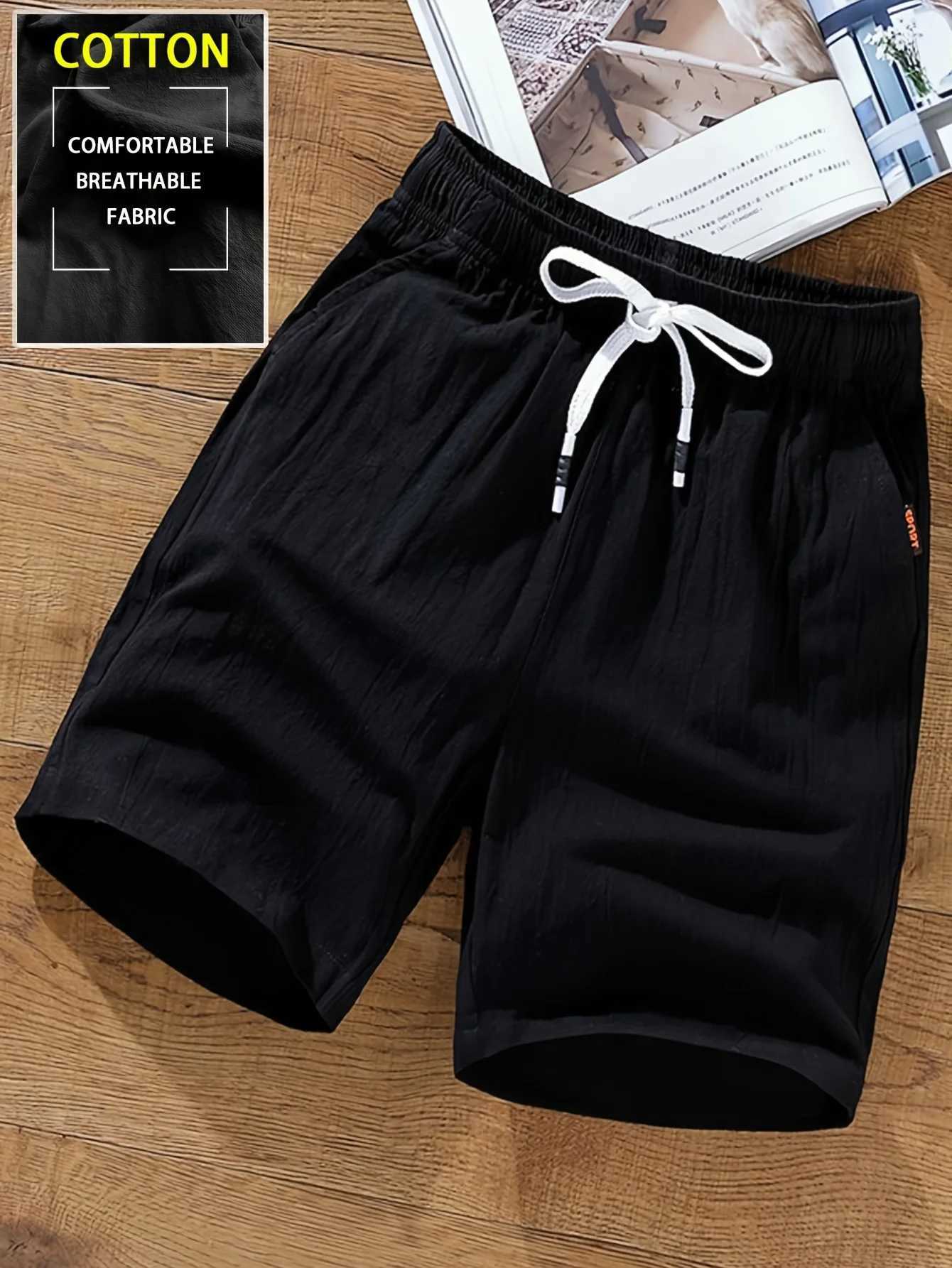 Cotton comfortable mens casual drawstring loose shorts with pockets for summer beach sports vacationW240713