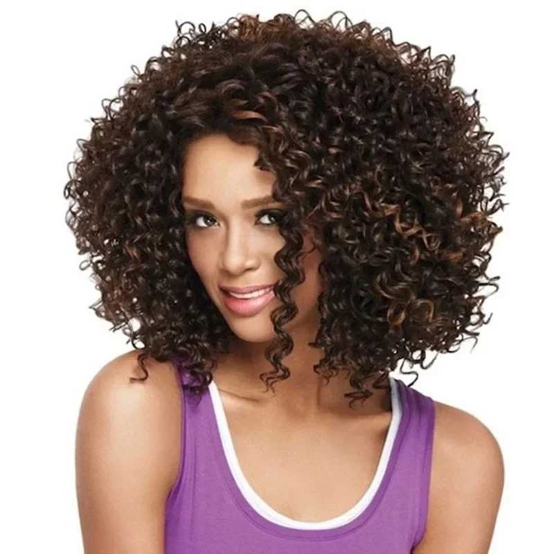 African Small Curly Explosive Head Lace Wigs Womens Hair Manufacturer Wholesale Full Head Cover Fake Wig European StyleXJ241008