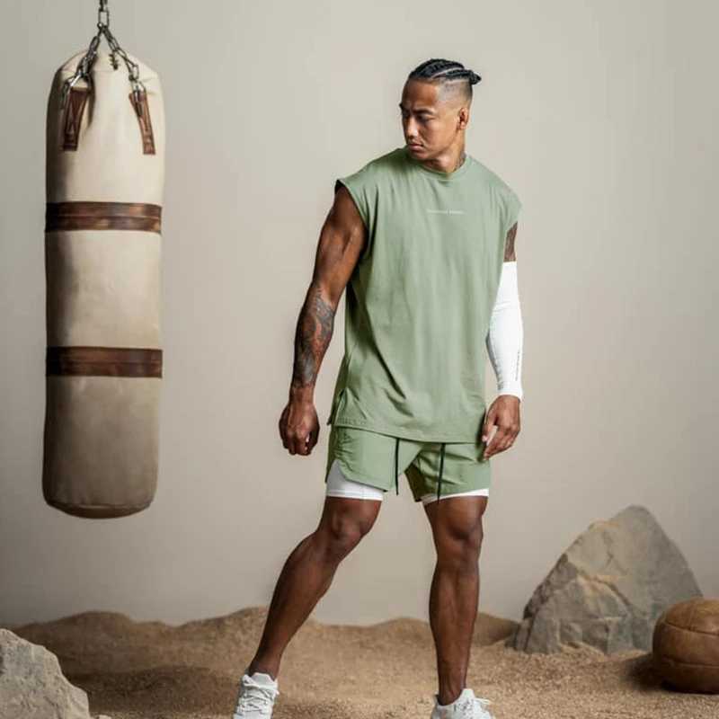 Summer Mens Trend Fitness Shorts Outdoor Fitness Running Bike Shorts Quick drying Double layer 2-in-1 Mens ShortsW240713