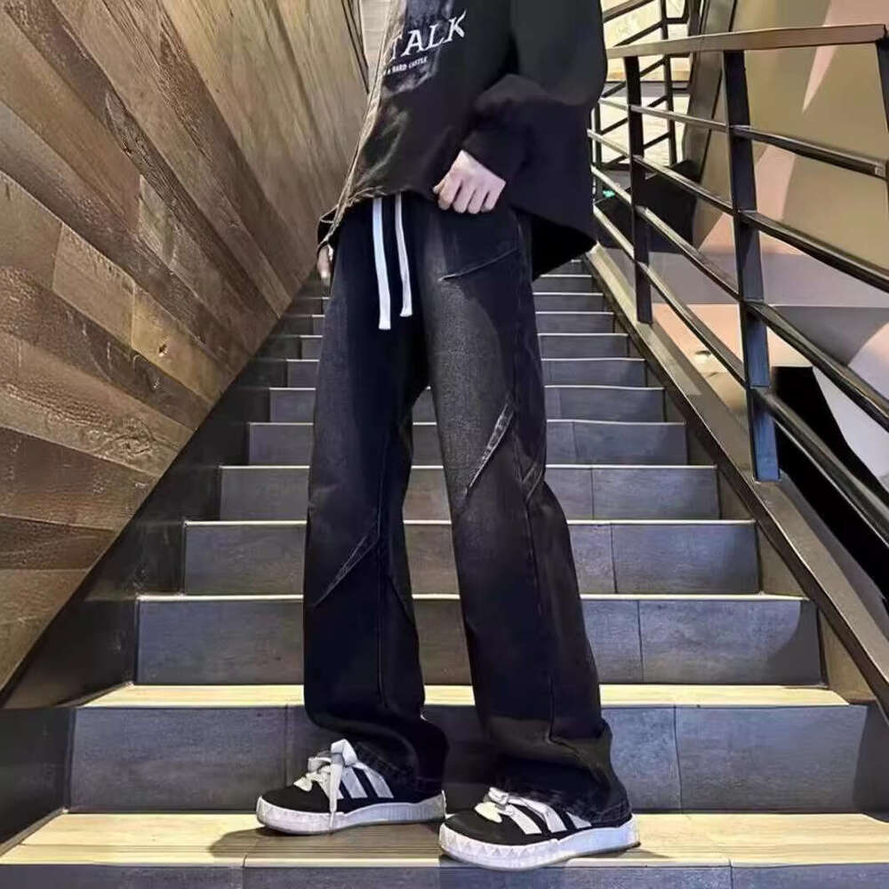 Hong Kong Trendy Men's Summer New 2024 Personalized Jeans Hip Hop Ins Trendy High Street Trendy Handsome Casual Pants Ba0