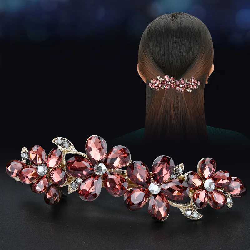 Korean Blue Crystal Flower Spring Hair Clip Retro Water Diamond Horizontal Clip Top Grade Clip Elegant Mom Fashion Hair Accessories W241007