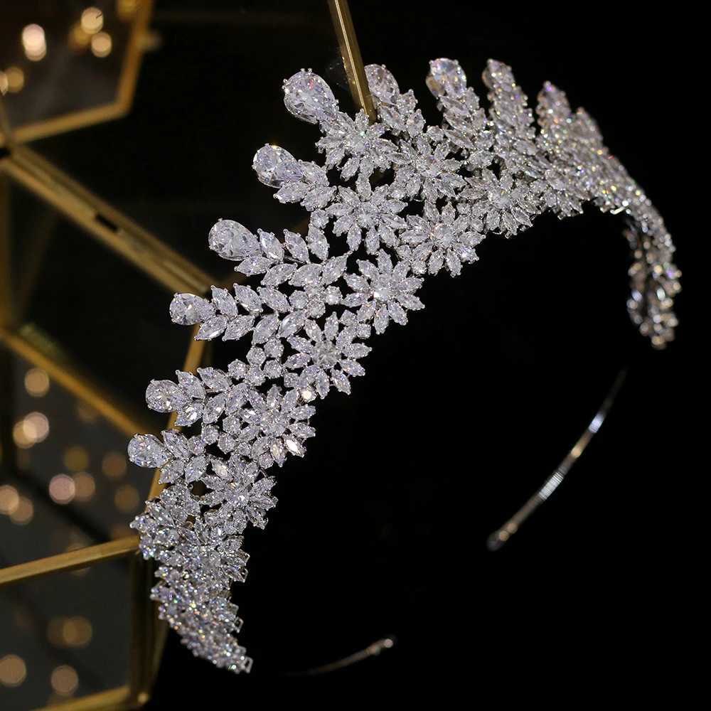 ASNORA Shining Bridal Jewelry Tiaras Large Cubic Zirconia Water Drop Crown Crystal Head with Wedding Hair Accessories W241007