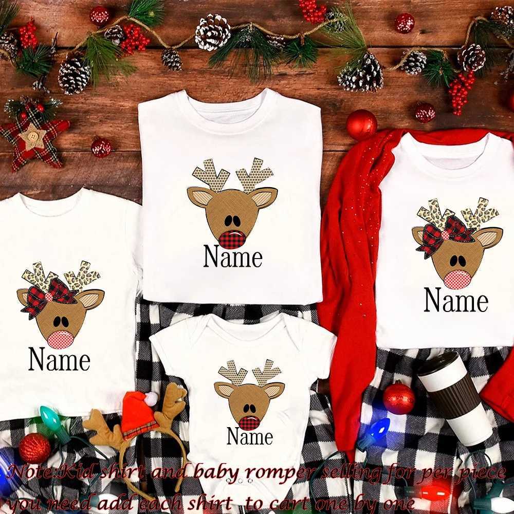 Personalized Christmas reindeer family T-shirt Christmas matching family shirt name personalized holiday Christmas clothing W241008