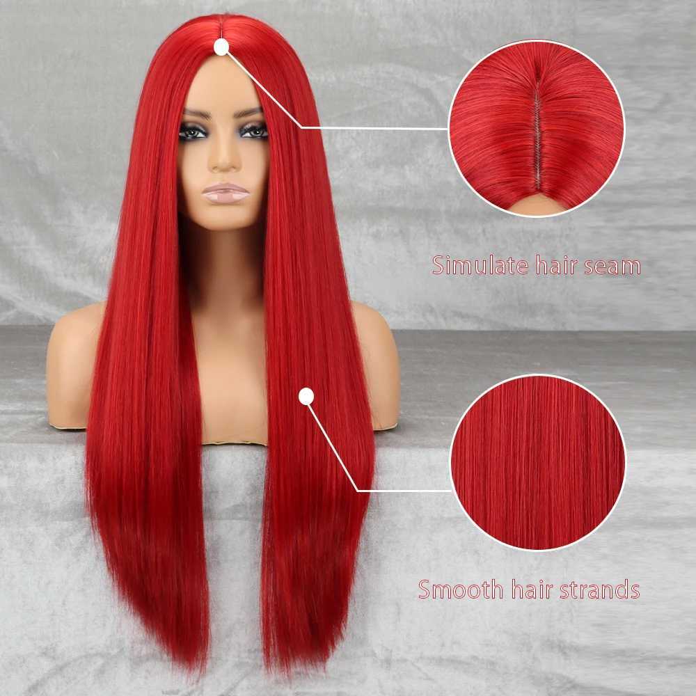 Long Synthetic Red Wig Straight Middlepart Cosplay Wig For Girls Sally Red Dress Up Wig For Party Wig For Halloween WigXJ241008