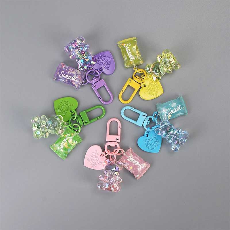 Cartoon Bling Heart Bear Animal Candy Keychain Key Ring For Friend Lovers Cute Creative Bag Car Earphone Box Key AccessoriesX241008