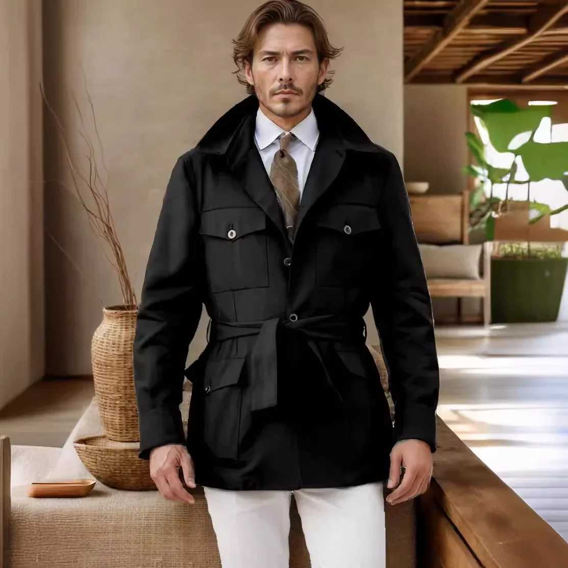 European and American mens spring and autumn multi pocket mid length ultra-thin large-sized windproof jacket mens casual jacket S-XXXL W241007