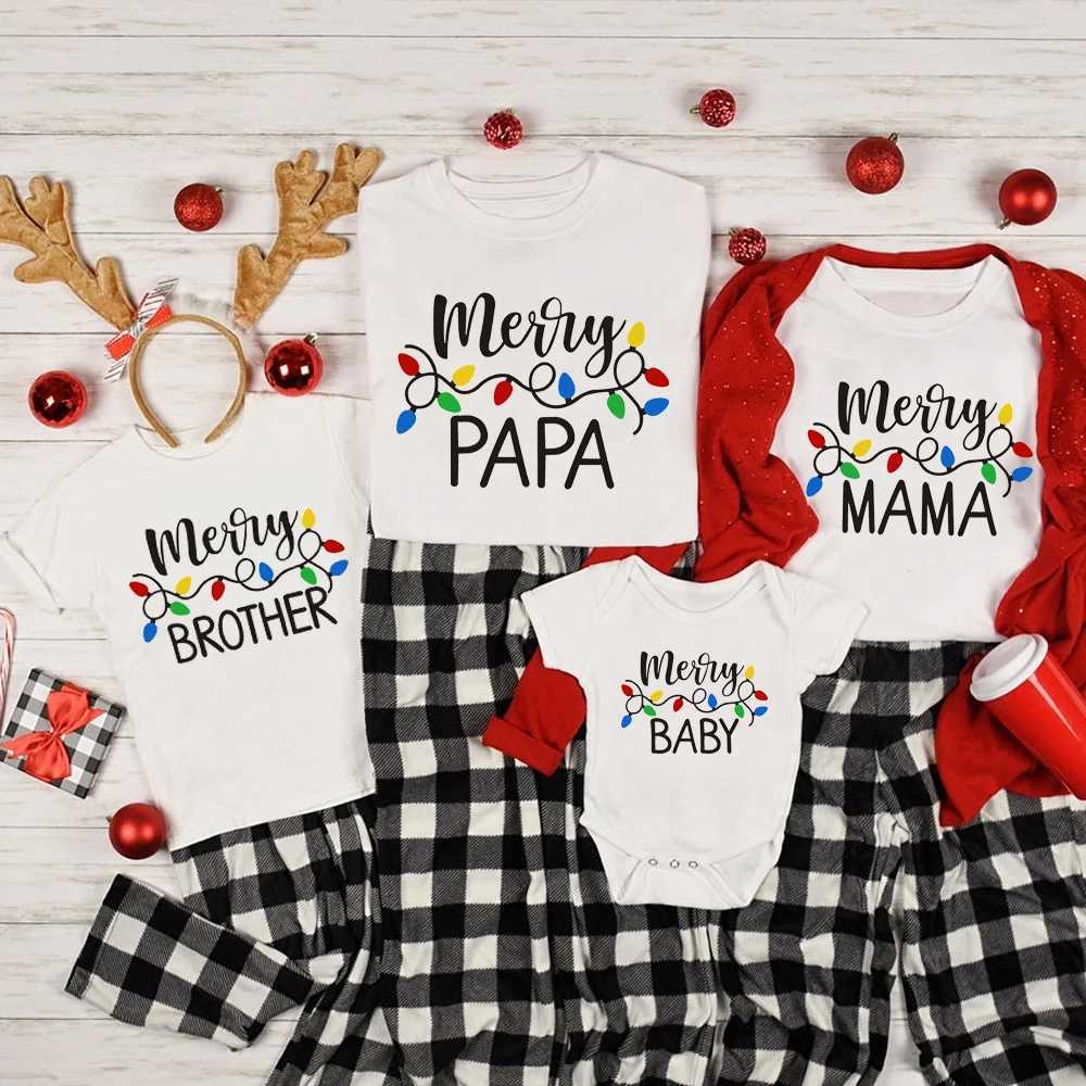1 Family Matching T-shirt for Mom Dad Son Daughter Happy Christmas Shirt Cotton Family Appearance Christmas Family T-shirt W241008