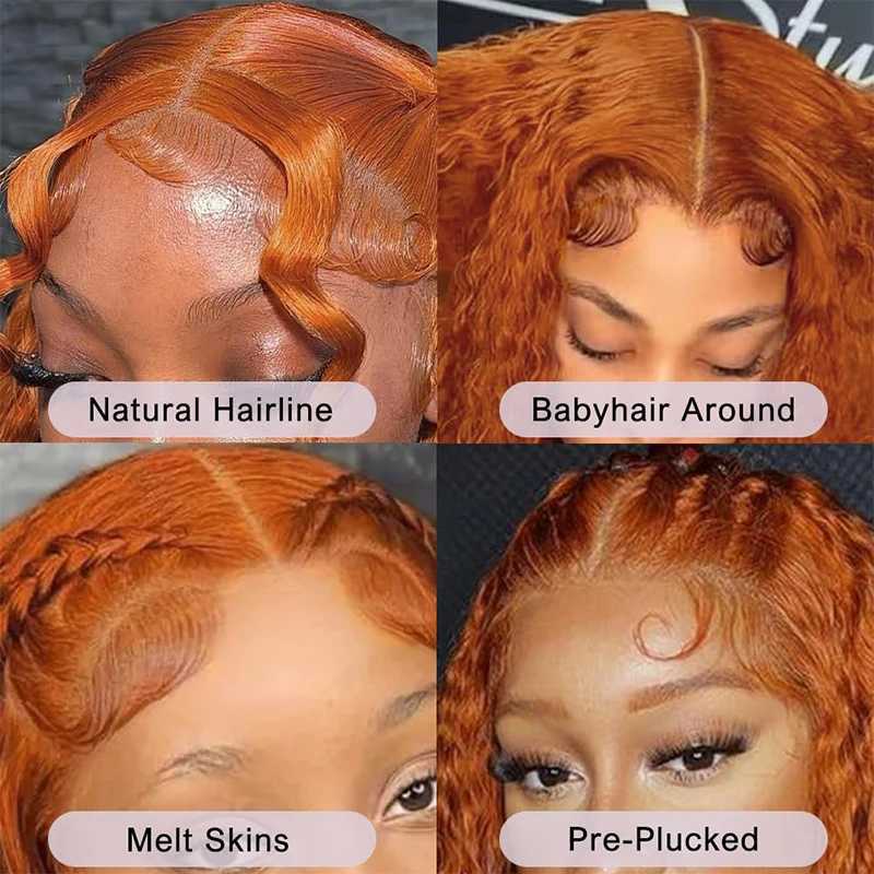 Orange Ginger Lace Front Wig 30 Inch Curly Lace Front Remy Human Hair Wig Water Wave 13x6 13x4 Lace Frontal Wigs for WomenXJ241008