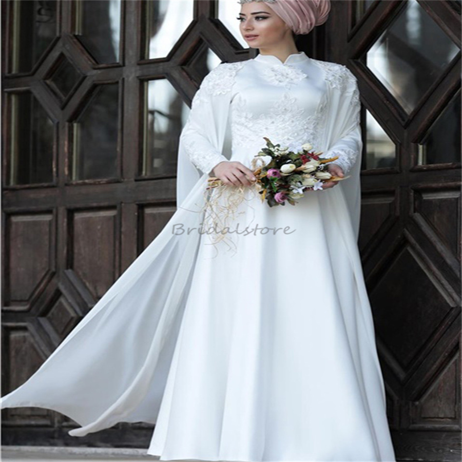 Charming Muslim Wedding Dress With Cape Elegant High Neck Long Sleeve Lace Islamic Bride Dress Boho Country Bridal Dress 2025 Appliques Lace Vestidos 