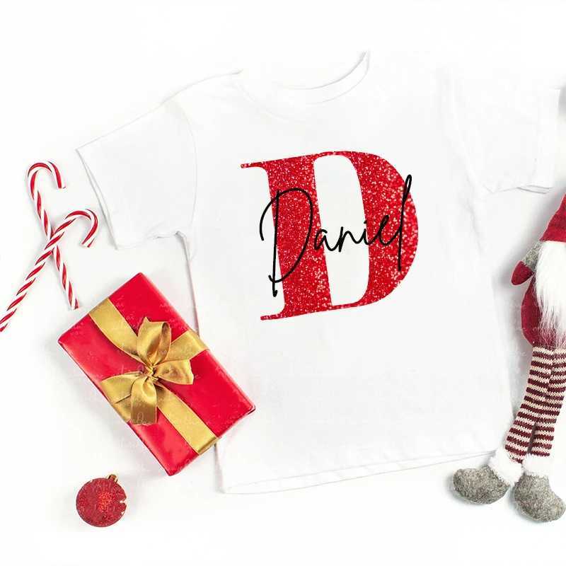 Personalized Initial Christmas Family Matching T-shirt Customized Name Mom Dad Daughter Son Baby Clothing Top Girl Boy Clothing W241008