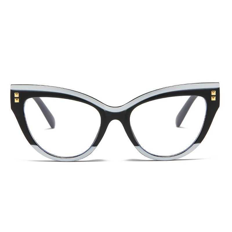 Anti Blue Light Optical Cat Eye Glasses Women Vintage Brand Designer Myopia Prescription Sexy Ladies Rivet Eye Glasses FrameX241008