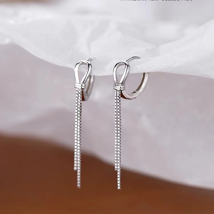 Pure sier needle knotted tassel for women 2024 new cool style earrings