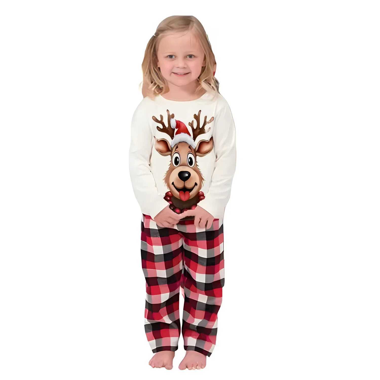2024 Winter Womens Mens and Girls Pajama Set with Cartoon Deer Print Matching Christmas Set Soft Cute Home Clothing Home Appearance Pjs W241008