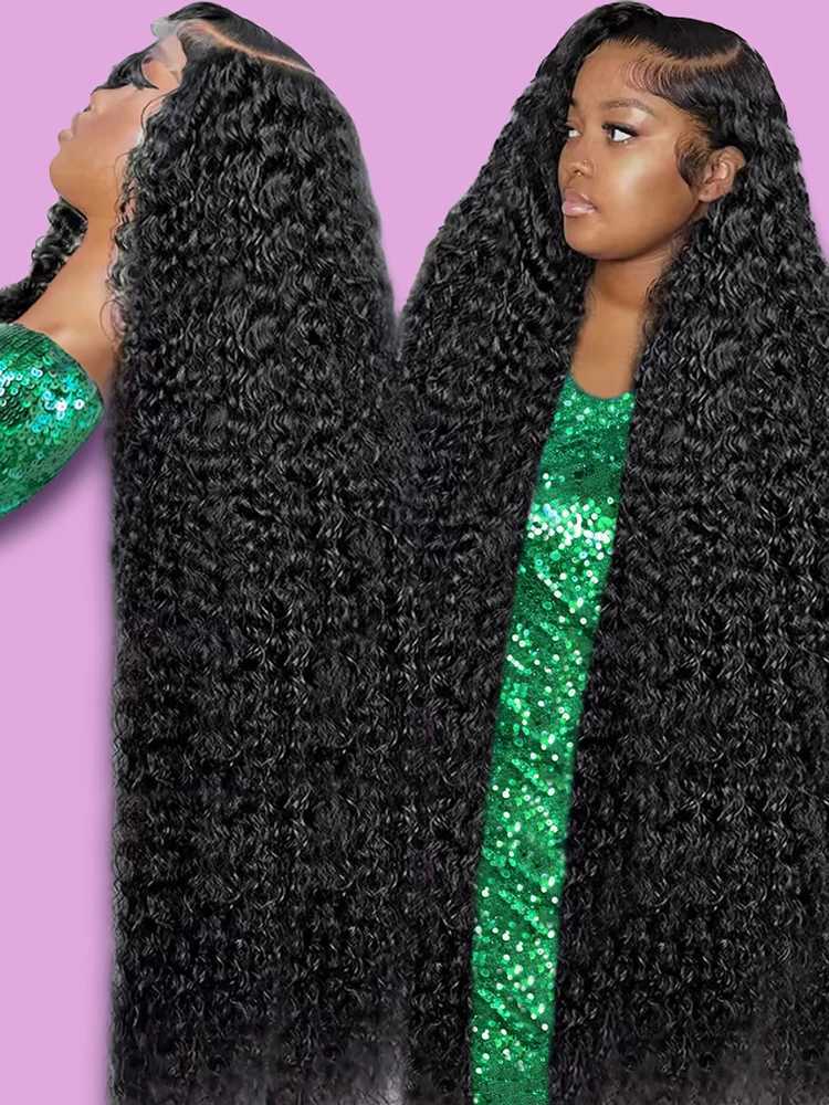 Transparent 300% Density Water Culry 360 Full Lace Frontal Wig Human Hair 40Inch Deep Wave 13x4 13x6 Hd Lace Front Wig For WomenXJ241008