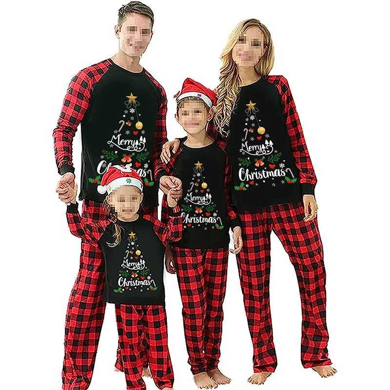 Blotona 2023 Christmas Family Pajama Set Long Sleeve Letter Printed T-shirt Flat Pants Pajama Lounge W241008