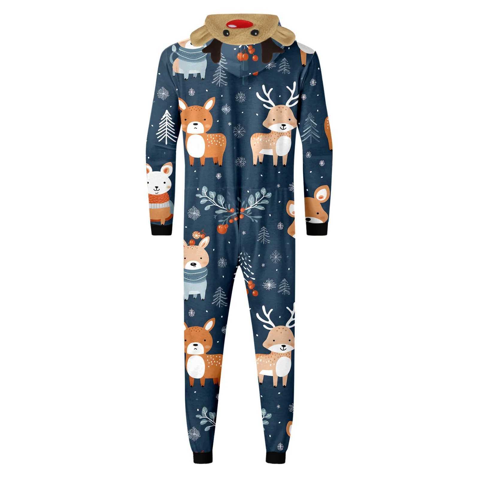 Christmas long sleeved cute deer head mens hoodie with soft zipper jumpsuit holiday family matching pajama set W241008
