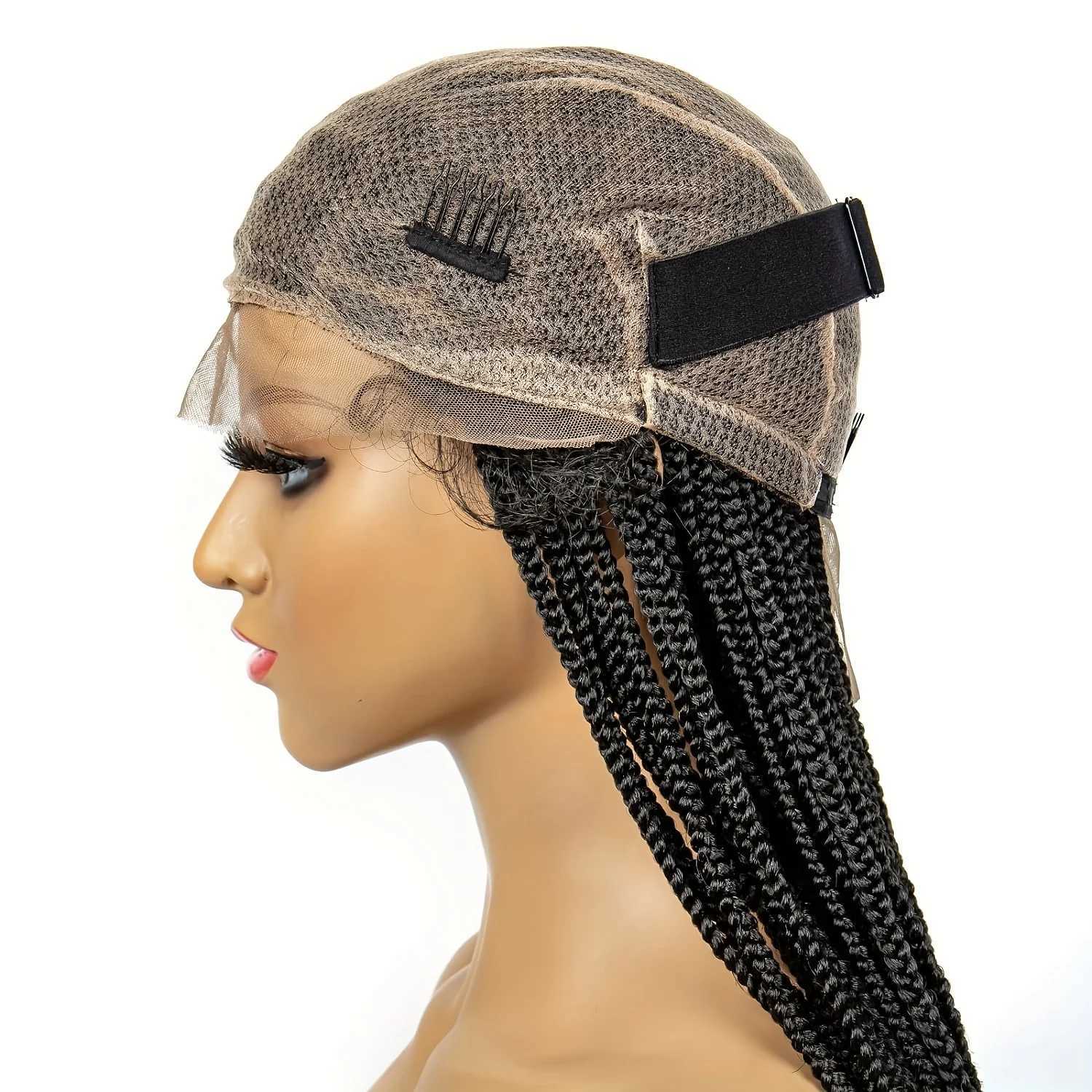 24 Box Lace Front Square Knotless Braided Wigs For Women Synthetic Black Full Double Lace Braided Wig with baby hairXJ241008