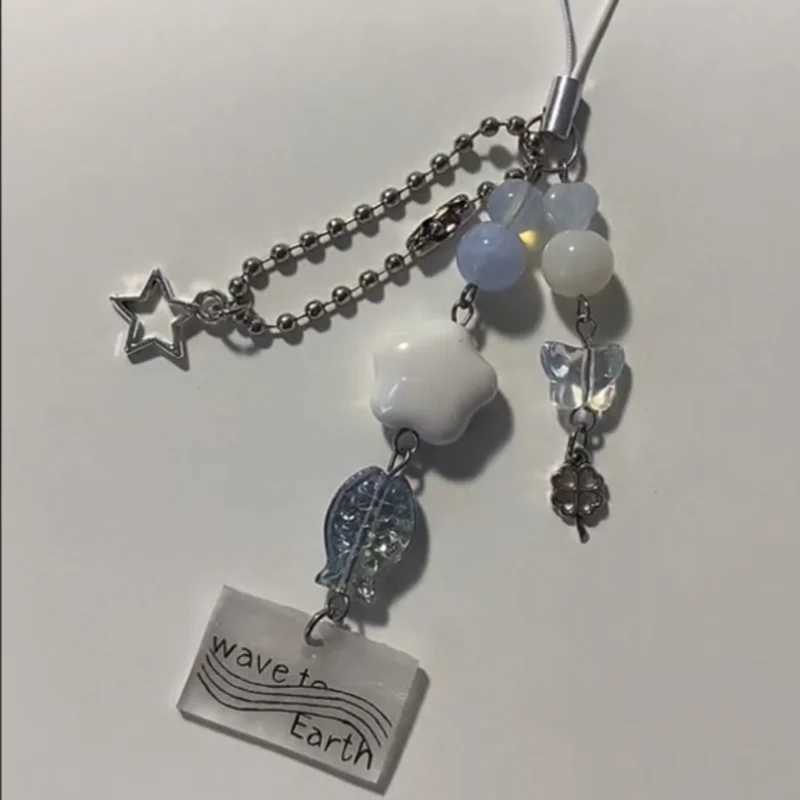 Handmade wave to earth phone charm fish beaded keychainX241008