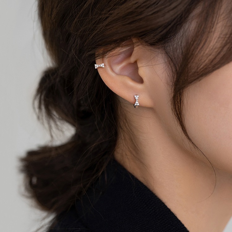 Pure sier needle bow niche high-end light earrings, women's ear buckles, earrings accessories