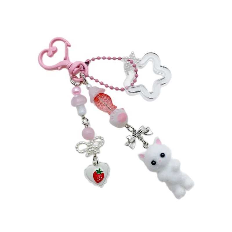 Flocking Star Heart Keychain Pendant Lovely Hanging Decorations Keyring Charm for Purse Bag Backpack HandbagX241008