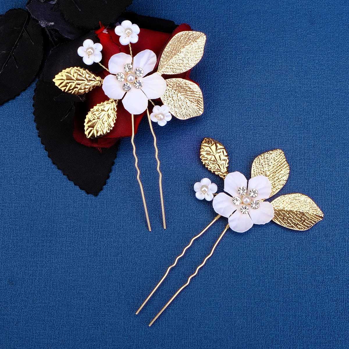 Fashionable pearl crystal hair clip bridal headpiece U-shaped pin metal bucket wedding party hair clip W241007