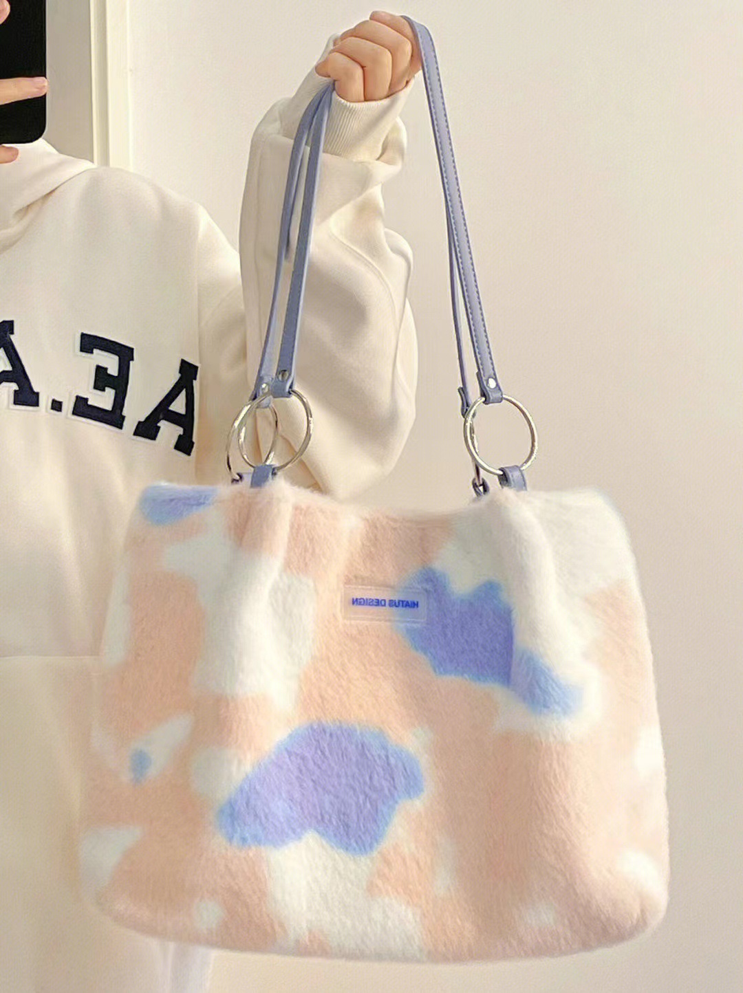 Hairy bag women winter new blue pink rabbit plush handbag shoulder bag college students large capacity Tote bag
