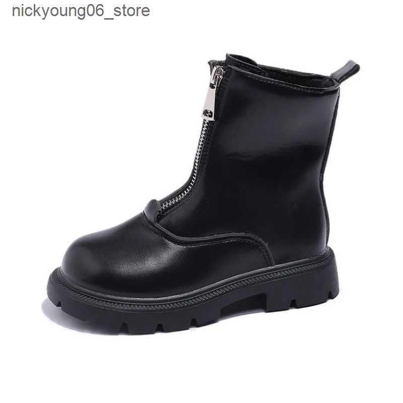 Boots Kids British Style Leather Boots New 2023 Autumn Girls Waterproof Non-slip Rubber Outsole Zipper Ankle Boots Girls Fashion Shoes L240910