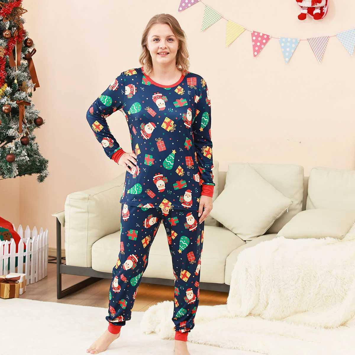 New Years Pajama Set 2024 Cartoon Christmas Parent Child Matching Set 2-piece Pajama Christmas Family Clothing W241008