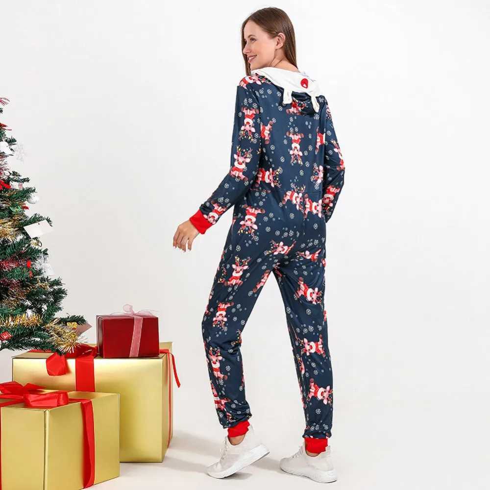 Christmas Family Matching Set Cartoon Elk Printed Pajama Hoodie Adult Childrens Family Pajama Set Christmas Costume W241008