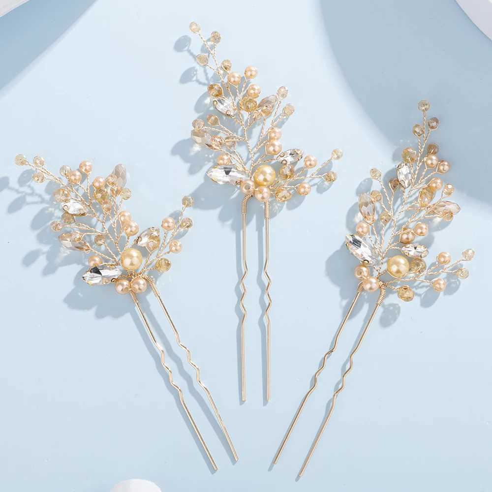 3 pearl rhinestone bridal headpieces handmade silver gold wedding hair clips party hair accessories W241007