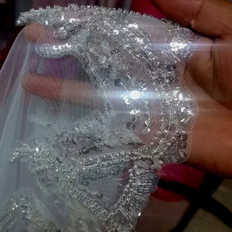 Sparkling full lace silver edge veil for brides wedding 1.5 meters wide church white wedding accessories no comb small veil W241007